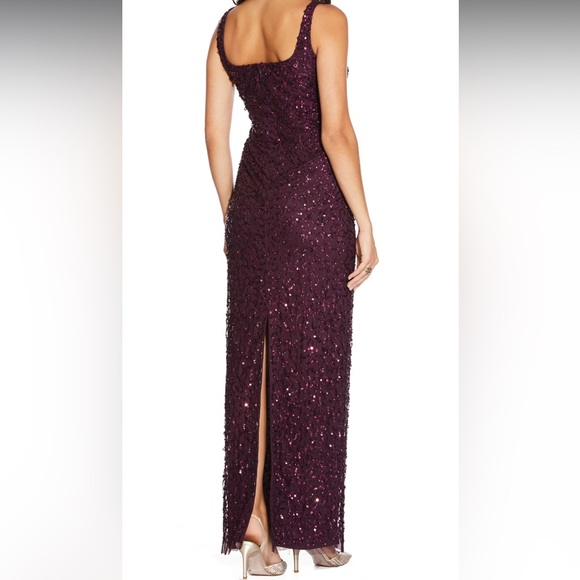NWT ADRIANNA PAPELL sleeveless Sequin Beaded Gown (Night Plum) - Picture 5 of 7